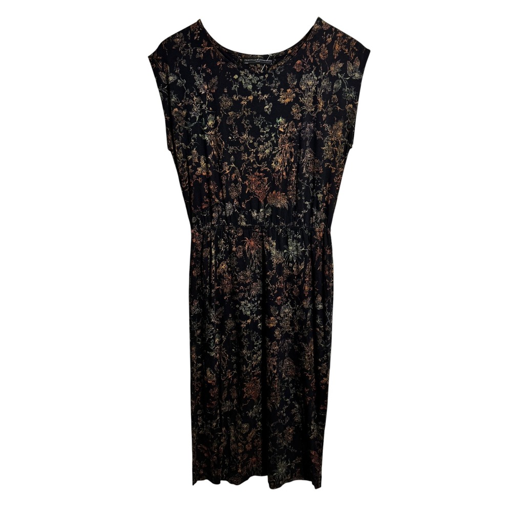 Peruvian Connection Floral Jersey Midi Dress Black Orange Botanical Sleeveless S